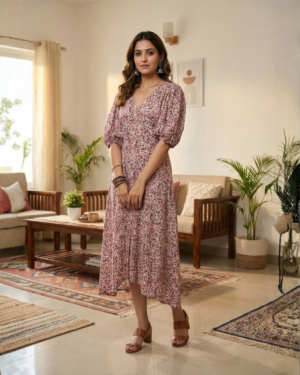 Bloom & Breeze: The Floral V-Neck Midi Dress