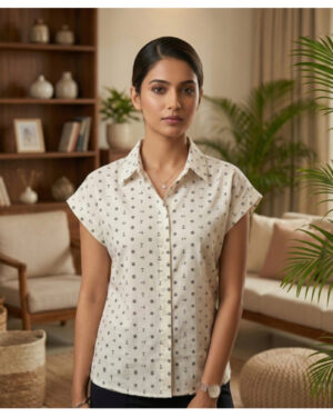 Elegant Cream Printed Cap Sleeve Shirt for Women | Casual Smart Office Wear Top