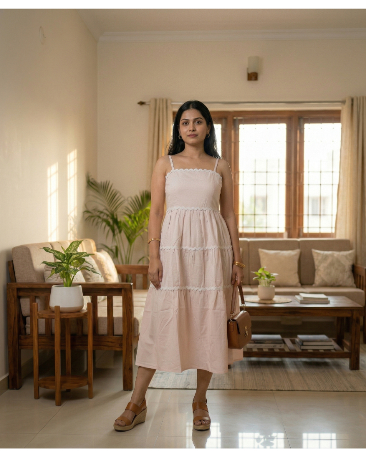 Rose Petal Ric-Rac Tiered Midi Dress