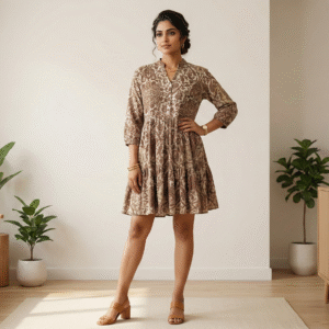 Effortless Spring Bloom Sage Green Flared Tunic Dress