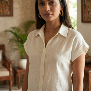 Elegant Beige Linen Button-Down Shirt for Women | Casual Office & Everyday Wear