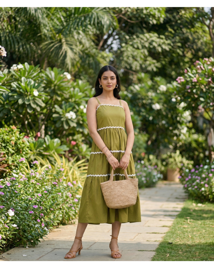 Mauve Blossom Gathered-Back Midi Dress