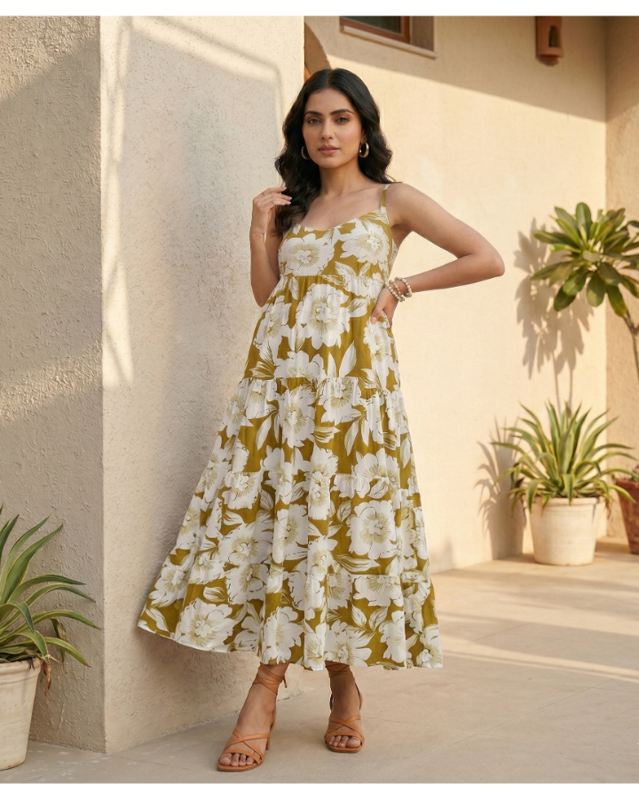 Azure Bloom Tiered Maxi Dress