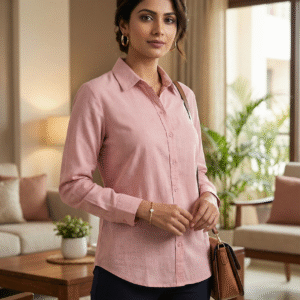 Elegant Women?s Solid Pink Cotton Shirt ? Full Sleeve Formal Casual Office Wear Top