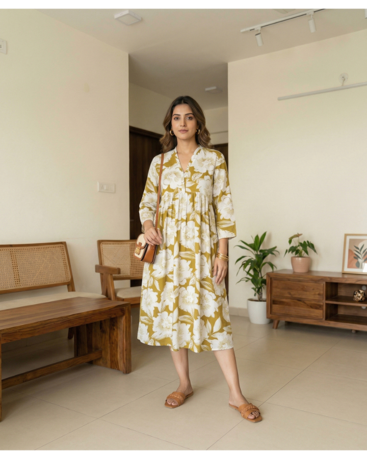 Mauve Meadow Gathered Back Midi Dress