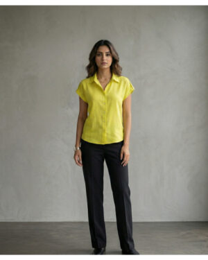 Lime Green Button-Down Short Sleeve Shirt for Women | Lightweight Collared Casual Top