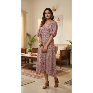 Bloom & Breeze: The Floral V-Neck Midi Dress