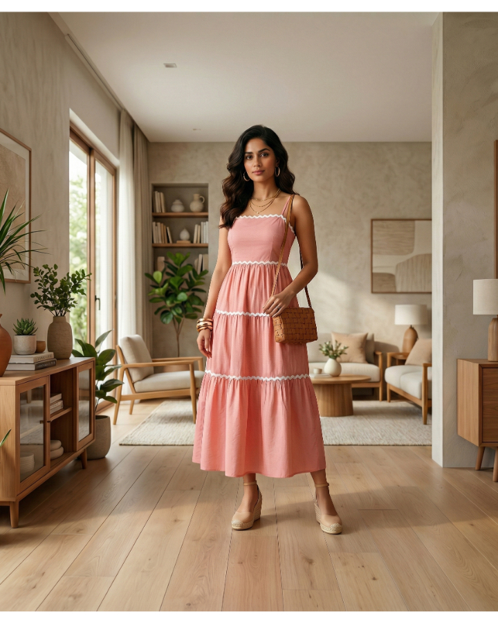 Earthy Olive Abstract Floral Midi Dress