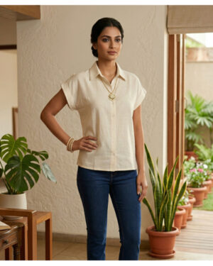 Elegant Beige Linen Button-Down Shirt for Women | Casual Office & Everyday Wear