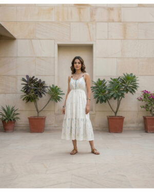 Women's Red Eyelet Embroidered Midi Dress ? V-Neck A-Line Cotton Kurti with Tie-Up Waist & 3/4 Sleeves ? Elegant Casual & Semi-Formal Summer Wear