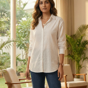 Women?s Elegant White Button-Down Shirt | Classic Collared Full Sleeve Top