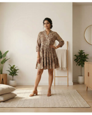 Effortless Spring Bloom Sage Green Flared Tunic Dress