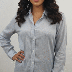 Women?s Light Grey Solid Cotton Shirt | Classic Collared Full Sleeve Button-Down Top