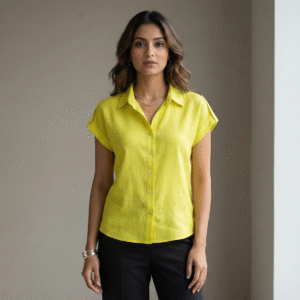 Lime Green Button-Down Short Sleeve Shirt for Women | Lightweight Collared Casual Top