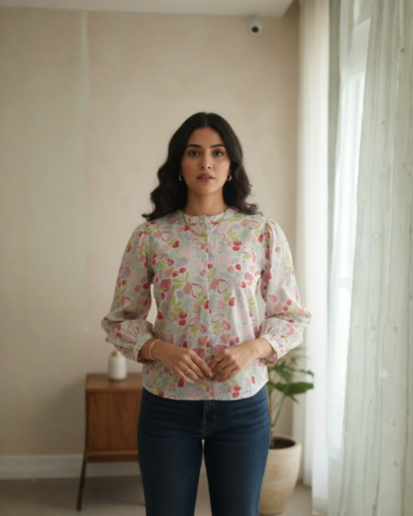 Womens Pastel Floral Print Top | Full Sleeve Lightweight Casual Shirt