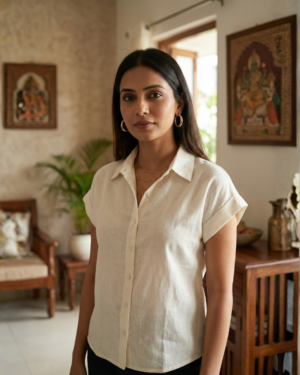 Elegant Beige Linen Button-Down Shirt for Women | Casual Office & Everyday Wear