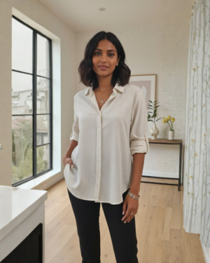 Women's Beige Striped Full Sleeve Button-Down Shirt | Classic Collared Casual Top